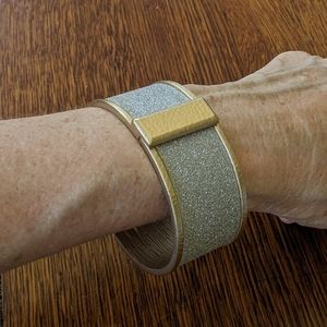 Chico's Gold-Tone, Silver sparkle Bangle with magnetic notch closure